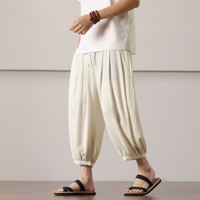 Nimara Ritual Summer Casual Minimalist Drawstring Solid Capri Pants Men's Harem Pants With Pocket