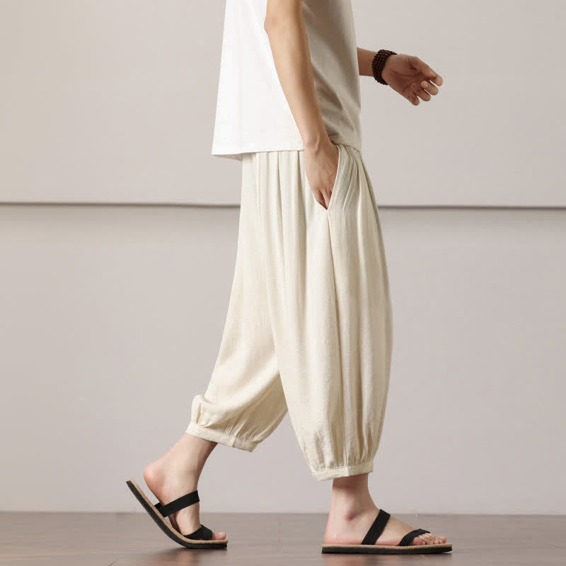 Nimara Ritual Summer Casual Minimalist Drawstring Solid Capri Pants Men's Harem Pants With Pocket