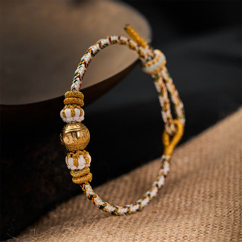 Nimara Ritual White Braided Rope Om Mani Padme Hum Wisdom Bracelet