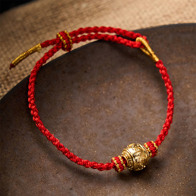 Nimara Ritual Hand-Woven Red String Strength Om Mani Padme Hum Adjustable DIY Bracelet