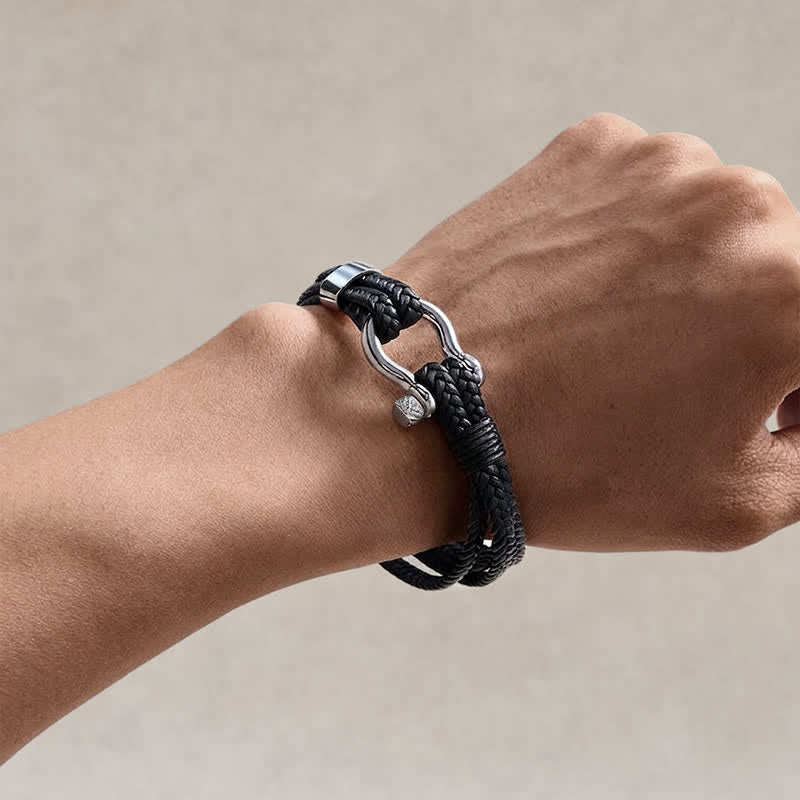 Nimara Ritual Titanium Steel Shackle Braided Leather Calm Bracelet