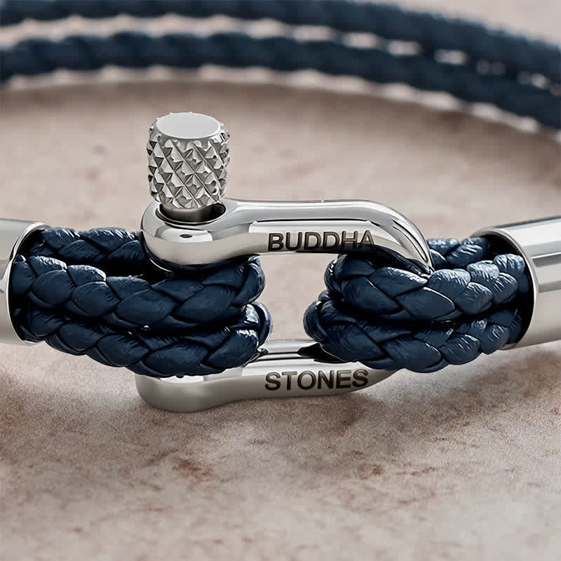 Nimara Ritual Titanium Steel Shackle Leather Double Wrap Stimulation Bracelet