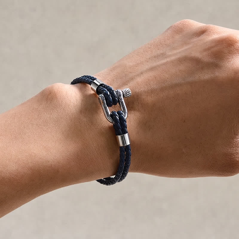Nimara Ritual Titanium Steel Shackle Leather Double Wrap Stimulation Bracelet