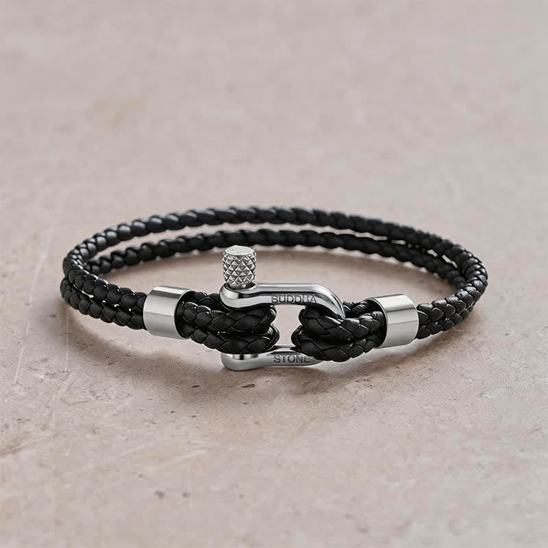 Nimara Ritual Titanium Steel Shackle Leather Double Wrap Stimulation Bracelet