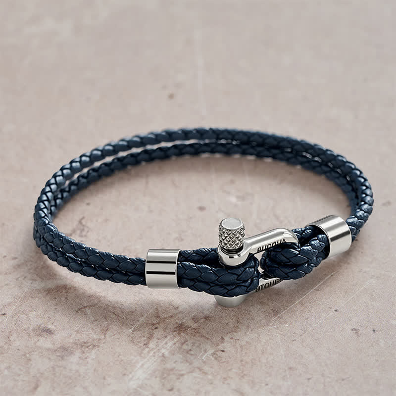 Nimara Ritual Titanium Steel Shackle Leather Double Wrap Stimulation Bracelet