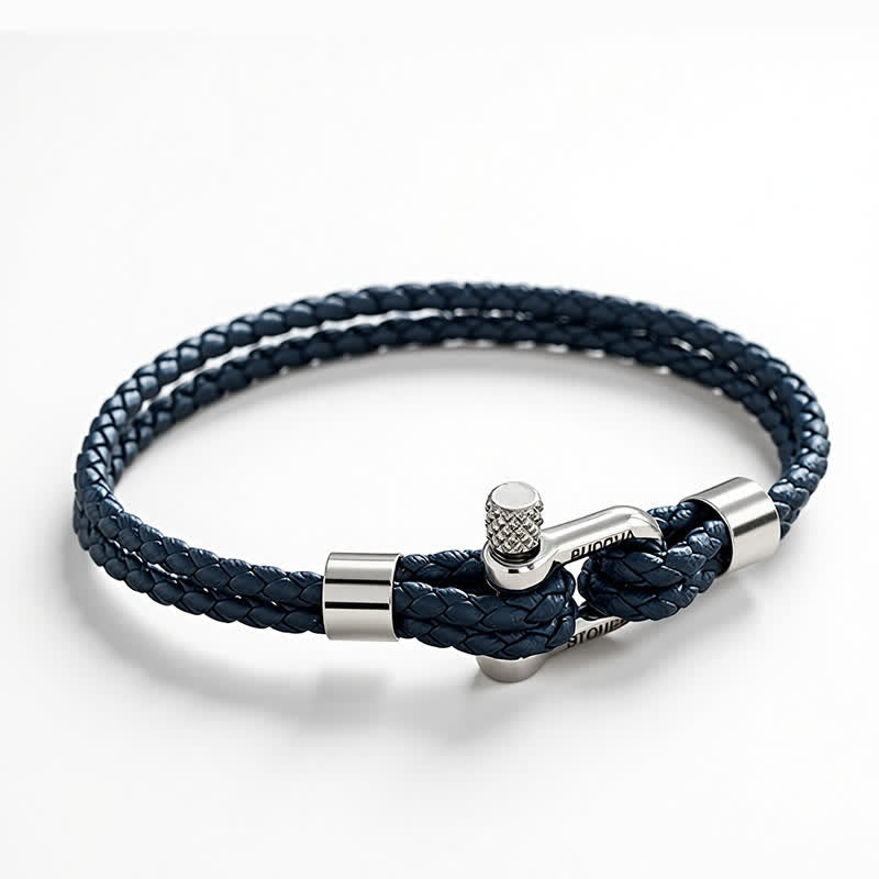 Nimara Ritual Titanium Steel Shackle Leather Double Wrap Stimulation Bracelet