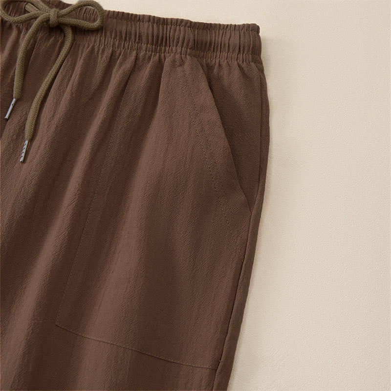 Nimara Ritual Summer Casual Drawstring Solid Capri Pants Men's Straight Leg Pants With Pockets