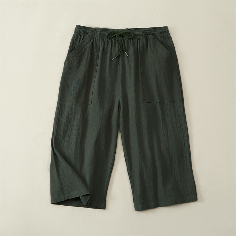Nimara Ritual Summer Casual Drawstring Solid Capri Pants Men's Straight Leg Pants With Pockets