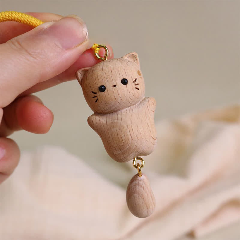 Nimara Ritual Beech Wood Lucky Cat Handmade Tassel Keychains