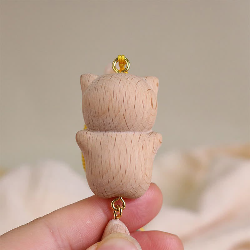Nimara Ritual Beech Wood Lucky Cat Handmade Tassel Keychains