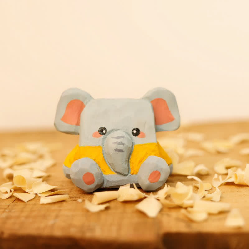 Nimara Ritual Hand-Carved Basswood Cute Animal Cat ELephant Desk Decoration