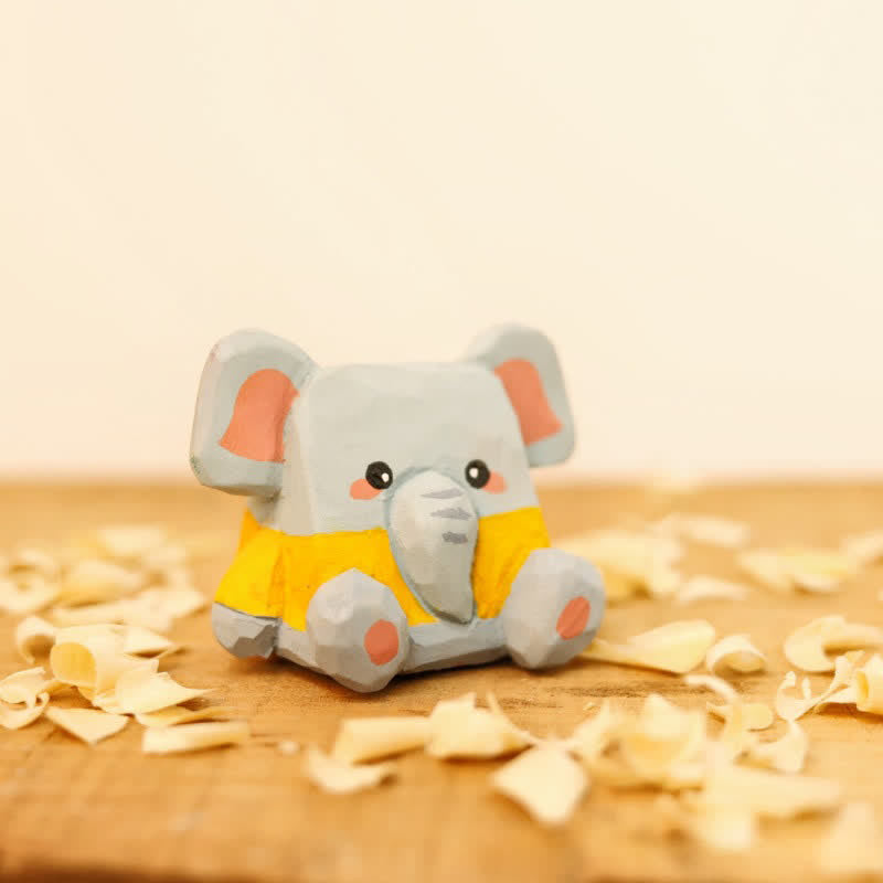 Nimara Ritual Hand-Carved Basswood Cute Animal Cat ELephant Desk Decoration