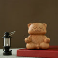 Nimara Ritual Wood Meditating Cat Enlightenment Hand Carved Cute Animal Decor