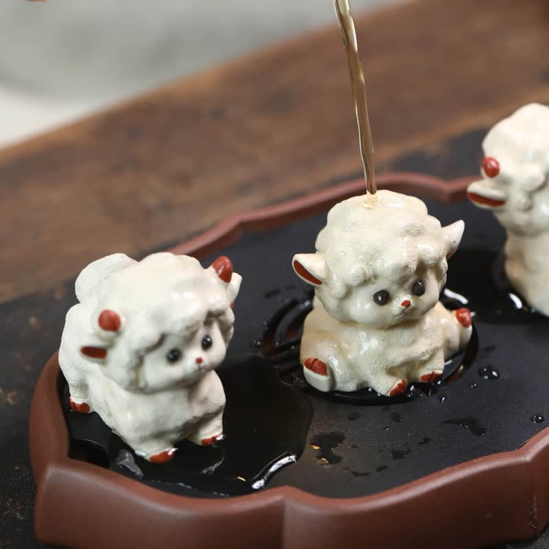 Nimara Ritual Purple Clay Chinese Zodiac Cute Sheep Luck Tea Pet Decor