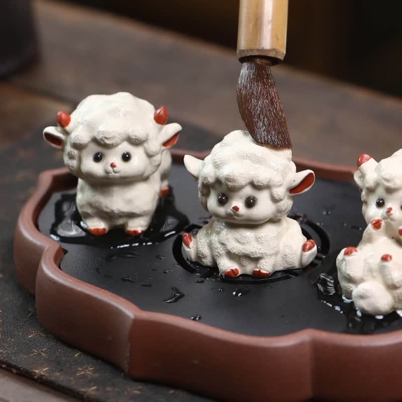 Nimara Ritual Purple Clay Chinese Zodiac Cute Sheep Luck Tea Pet Decor