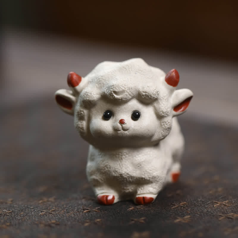 Nimara Ritual Purple Clay Chinese Zodiac Cute Sheep Luck Tea Pet Decor