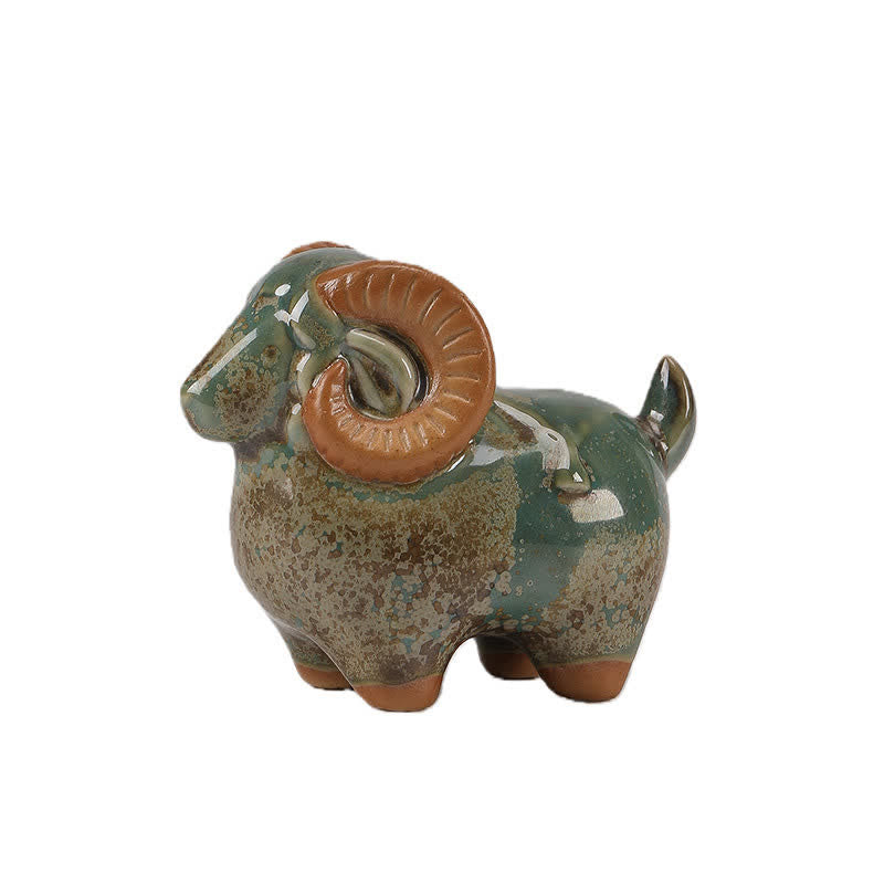 Nimara Ritual Kiln-Change Glaze Ceramic Chinese Zodiac Ram Prosperity Cute Animal Decor