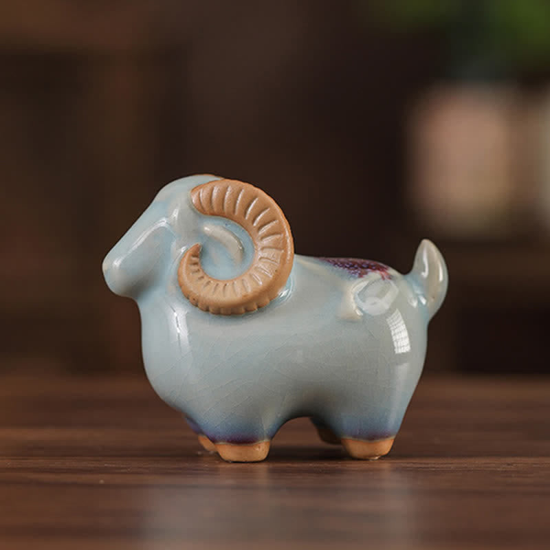 Nimara Ritual Kiln-Change Glaze Ceramic Chinese Zodiac Ram Prosperity Cute Animal Decor