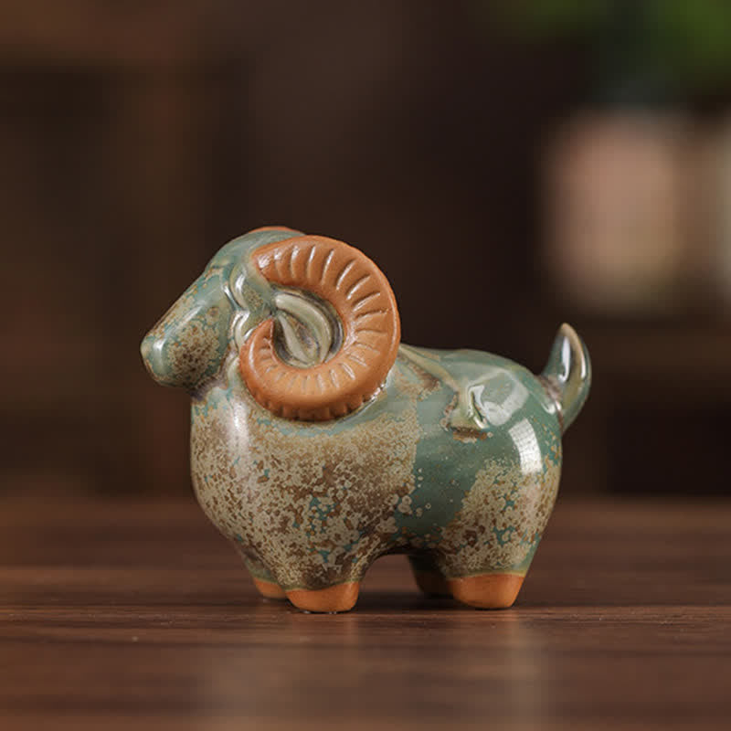 Nimara Ritual Kiln-Change Glaze Ceramic Chinese Zodiac Ram Prosperity Cute Animal Decor
