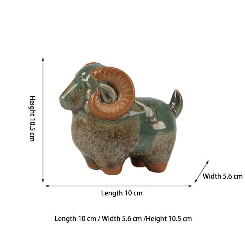 Nimara Ritual Kiln-Change Glaze Ceramic Chinese Zodiac Ram Prosperity Cute Animal Decor