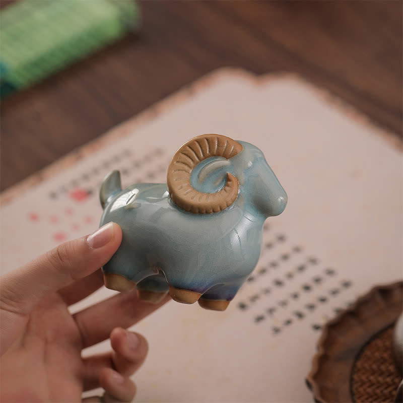 Nimara Ritual Kiln-Change Glaze Ceramic Chinese Zodiac Ram Prosperity Cute Animal Decor