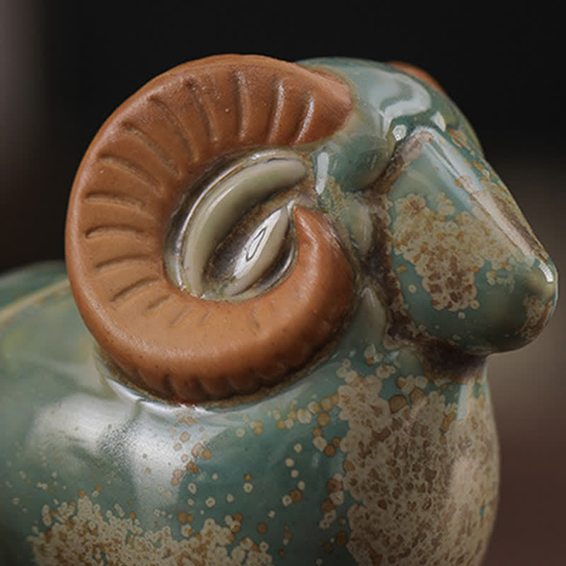 Nimara Ritual Kiln-Change Glaze Ceramic Chinese Zodiac Ram Prosperity Cute Animal Decor
