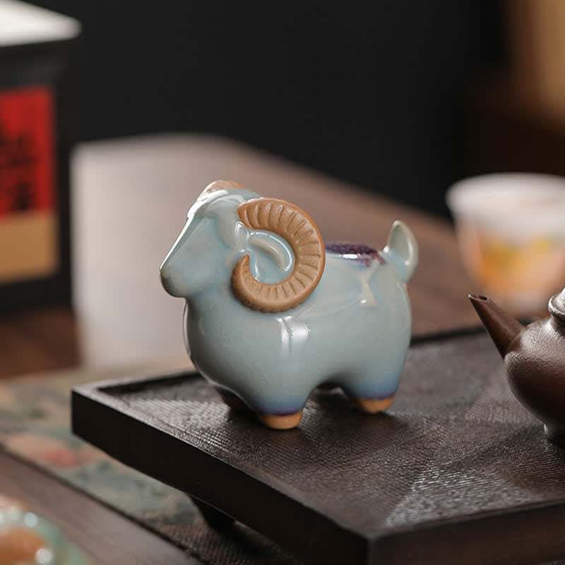 Nimara Ritual Kiln-Change Glaze Ceramic Chinese Zodiac Ram Prosperity Cute Animal Decor