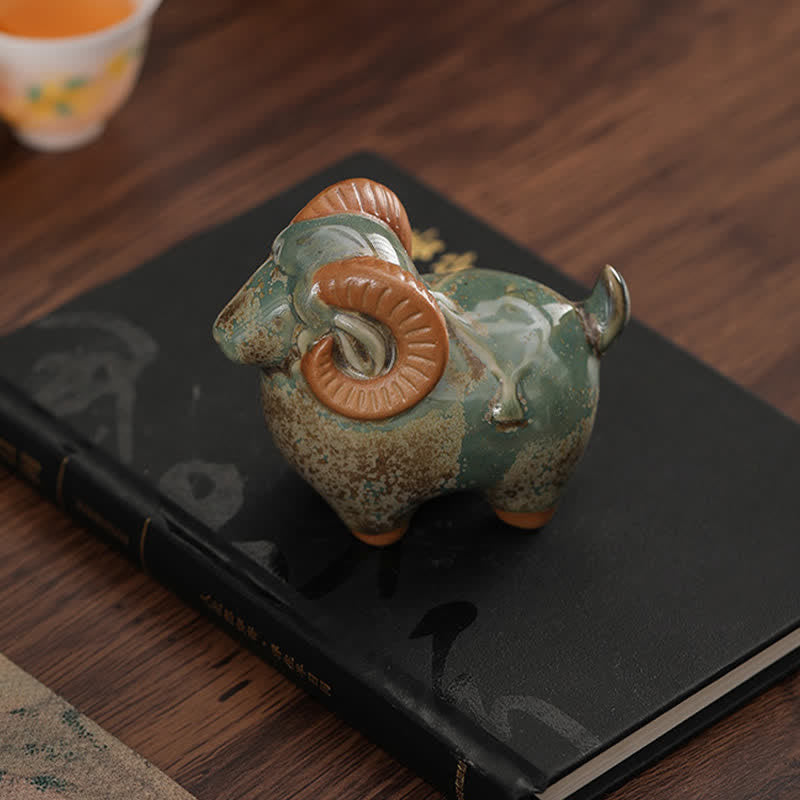 Nimara Ritual Kiln-Change Glaze Ceramic Chinese Zodiac Ram Prosperity Cute Animal Decor