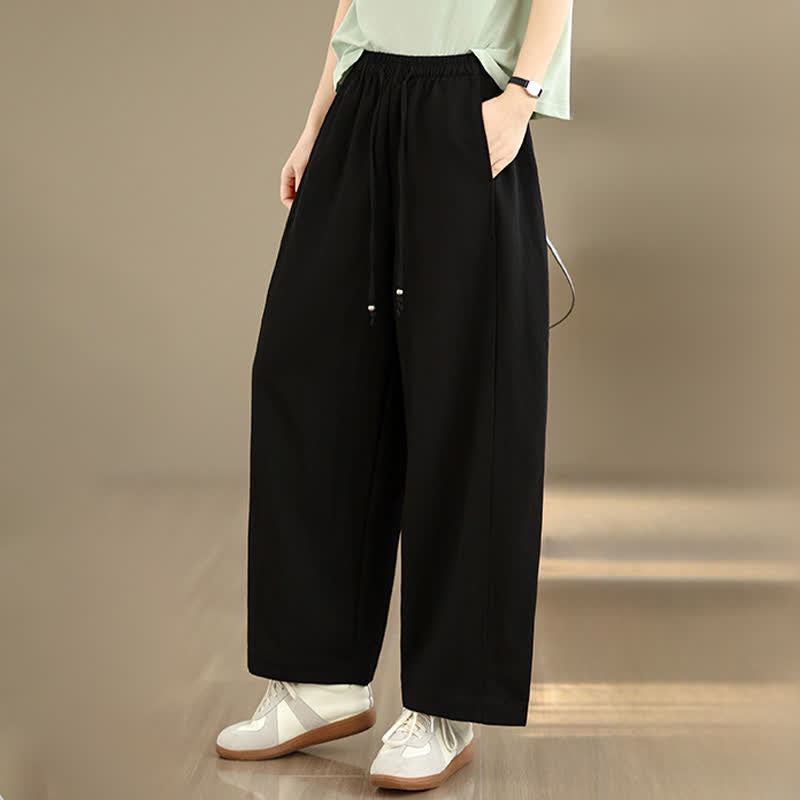 Nimara Ritual Summer Casual Drawstring Solid Cropped Pants Women's Wide Leg Pants With Pockets