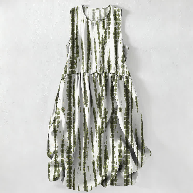 Nimara Ritual Summer Casual Vertical Brush Stripe Pattern Women's Summer Sleeveless Midi Dress With Pockets