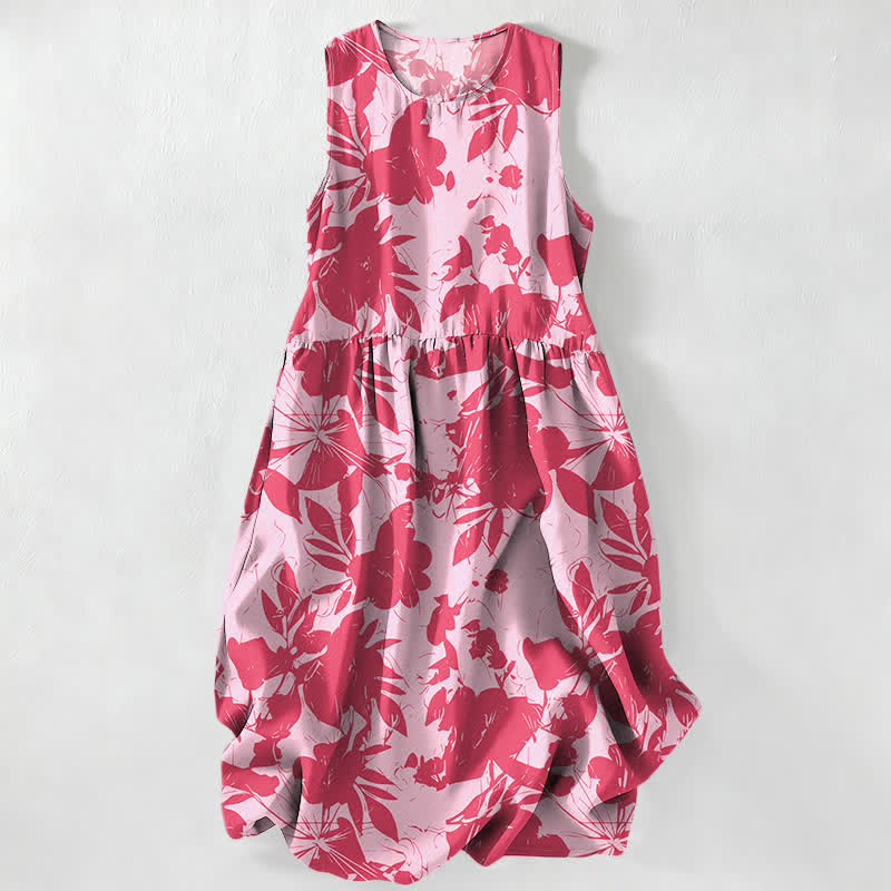 Nimara Ritual Summer Casual Floral Pattern Women's Summer Sleeveless Midi Dress With Pockets