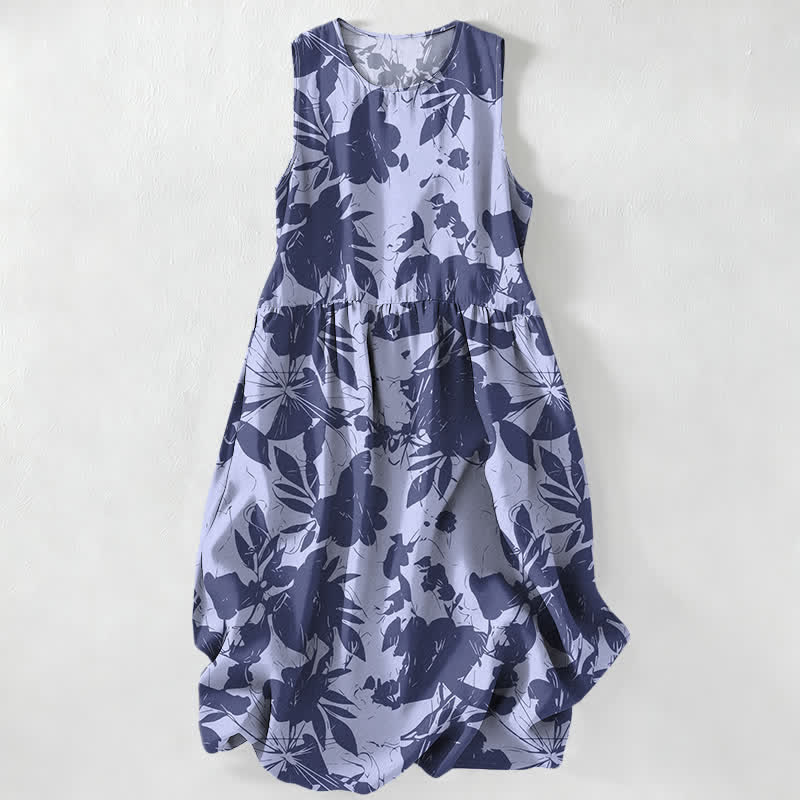 Nimara Ritual Summer Casual Floral Pattern Women's Summer Sleeveless Midi Dress With Pockets