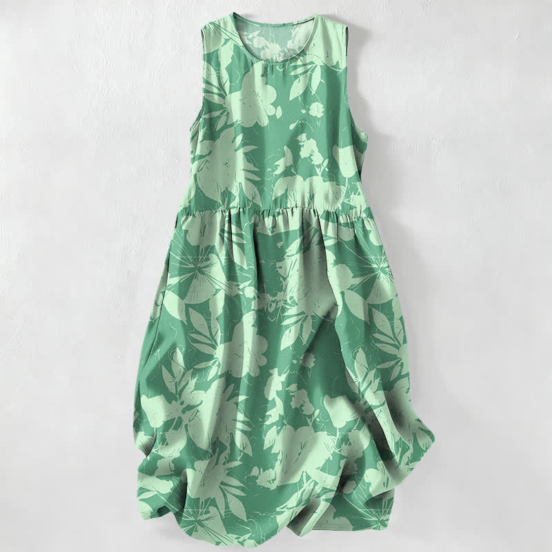Nimara Ritual Summer Casual Floral Pattern Women's Summer Sleeveless Midi Dress With Pockets
