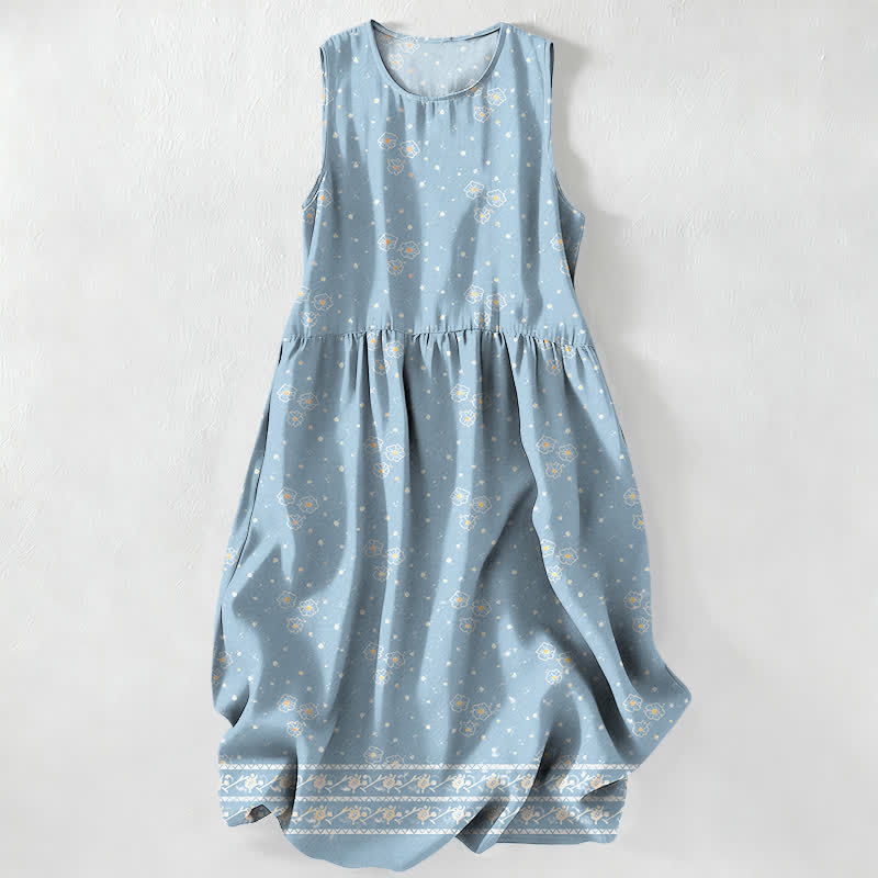 Nimara Ritual Summer Casual Ditsy Floral Polka Dot Pattern Women's Summer Sleeveless Midi Dress With Pockets