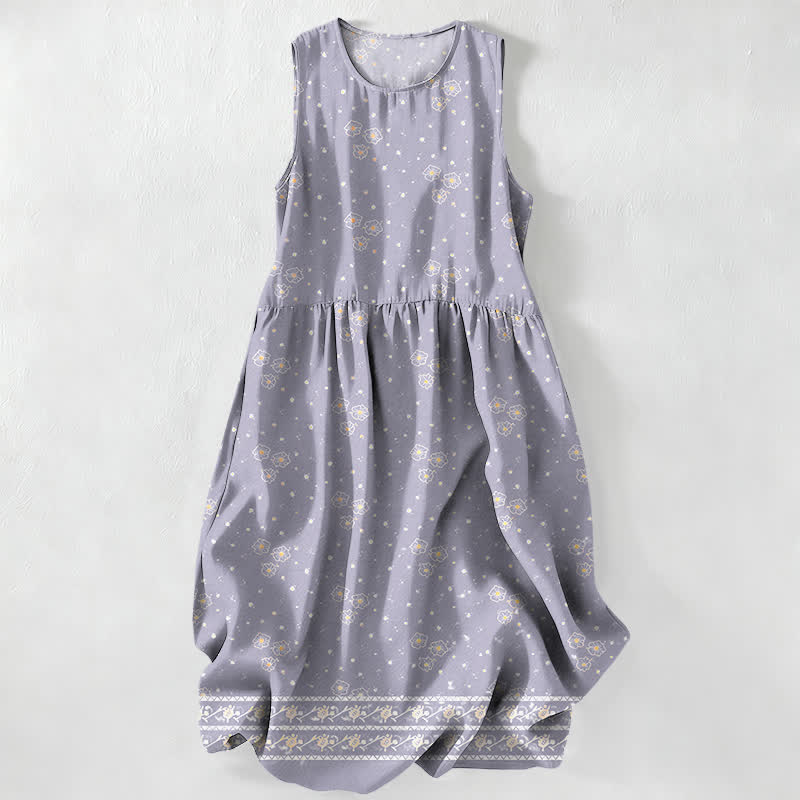 Nimara Ritual Summer Casual Ditsy Floral Polka Dot Pattern Women's Summer Sleeveless Midi Dress With Pockets