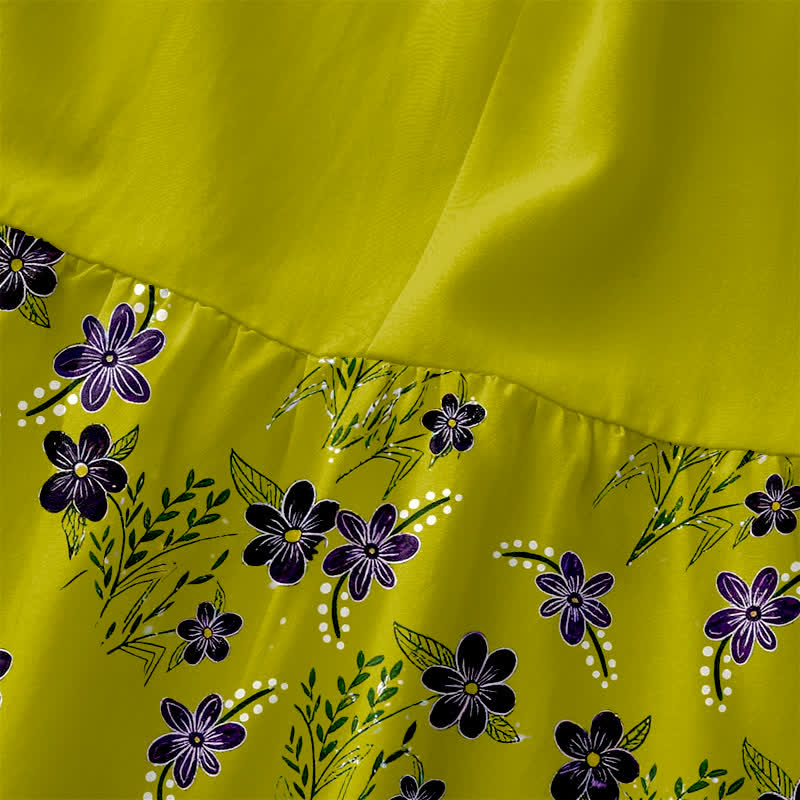 Nimara Ritual Summer Casual Purple Floral Leaves Pattern Women's Summer Sleeveless Midi Dress With Pockets