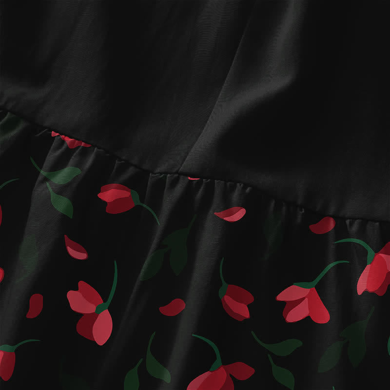 Nimara Ritual Summer Casual Red Floral Vine Pattern Women's Summer Sleeveless Midi Dress With Pockets