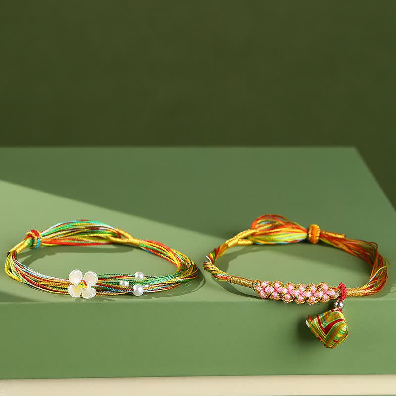 Nimara Ritual Multiple Colorful String Zongzi Peach Blossoms Connection Bracelet