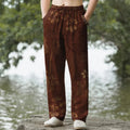 Nimara Ritual Cotton Vintage Floral Pattern Men's Tapered Pants With Pockets
