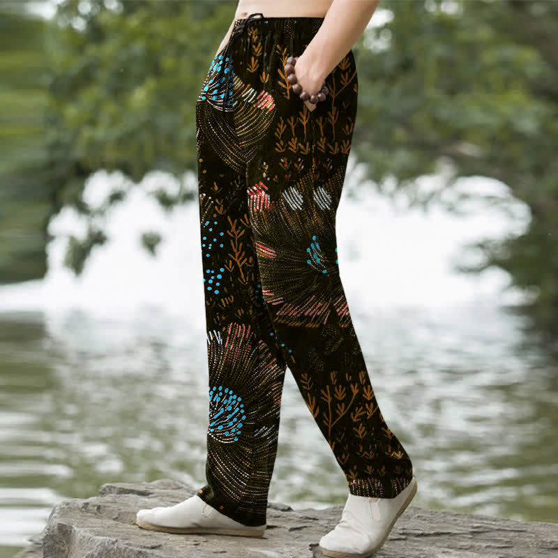 Nimara Ritual Cotton Blooming Floral Pattern Men's Tapered Pants With Pockets
