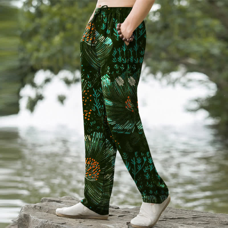 Nimara Ritual Cotton Blooming Floral Pattern Men's Tapered Pants With Pockets