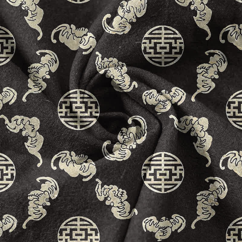Nimara Ritual Cotton Longevity Cloud Round Emblem Pattern Men's Tapered Pants With Pockets