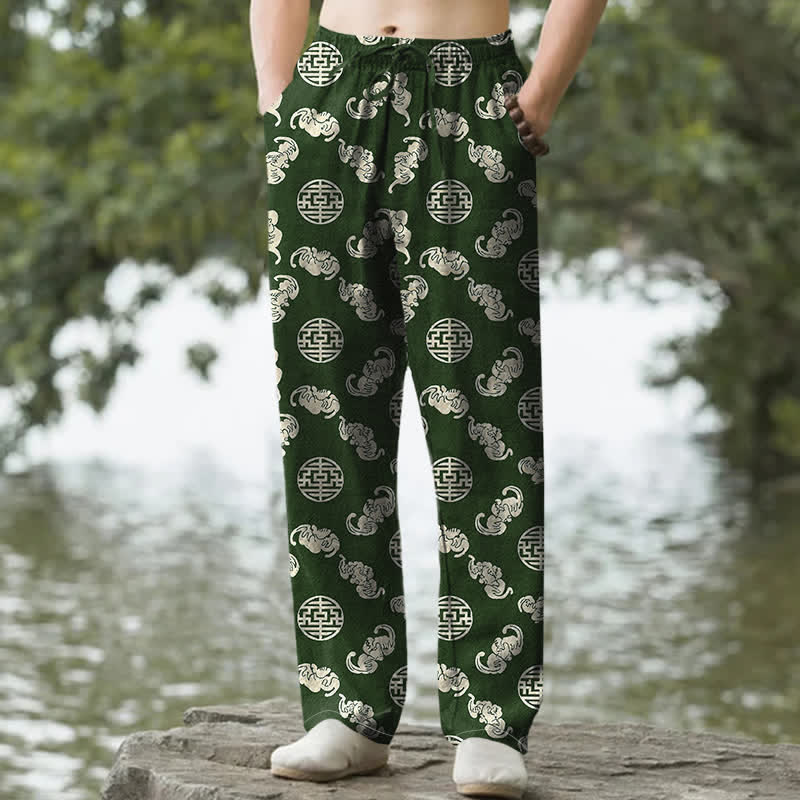 Nimara Ritual Cotton Longevity Cloud Round Emblem Pattern Men's Tapered Pants With Pockets