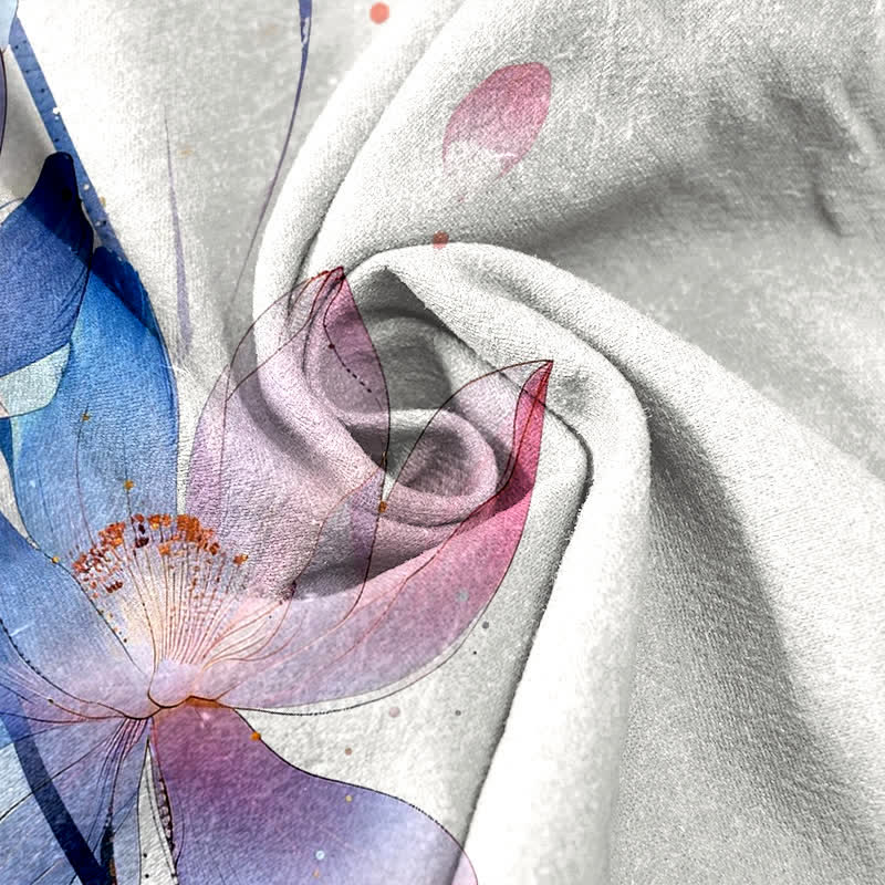 Nimara Ritual Pure Cotton Watercolor Lotus Pattern Women's Elastic Waist Pants With Pockets