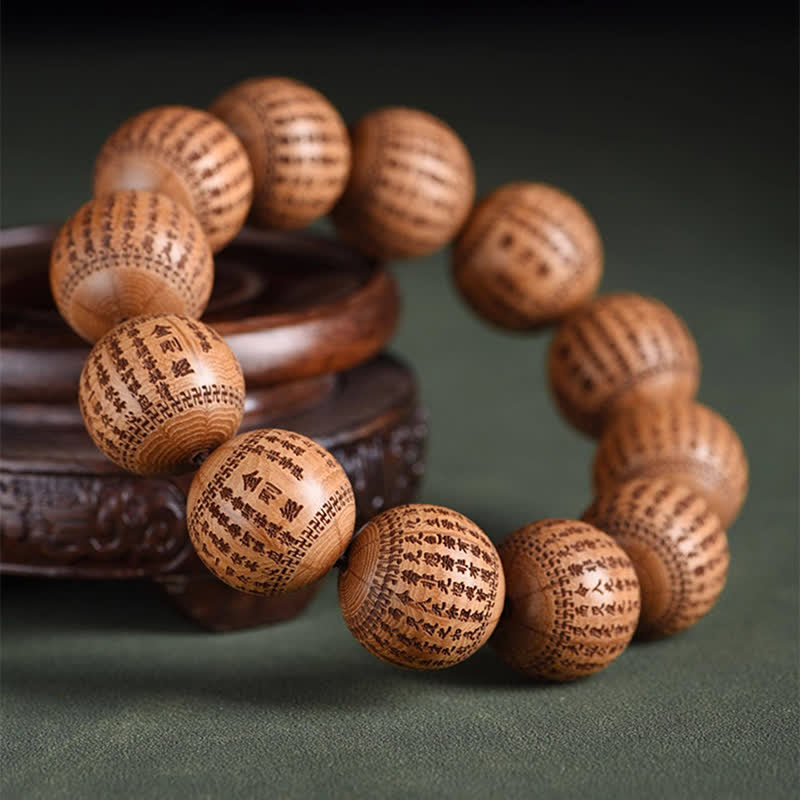 Nimara Ritual Natural Abelia Biflora Wood Heart Sutra Om Mani Padme Hum Bracelet