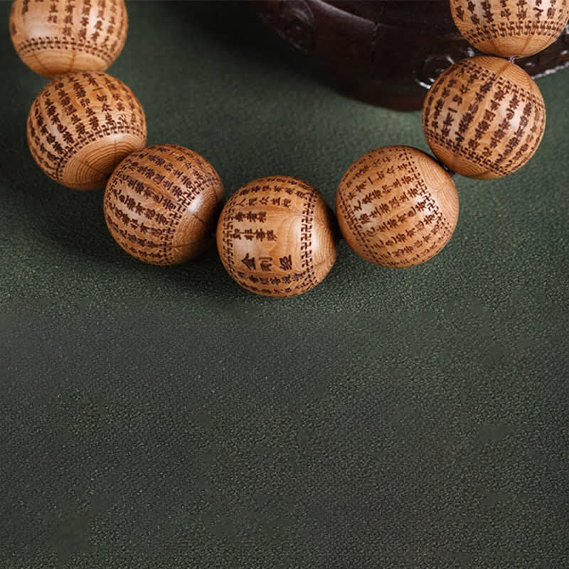 Nimara Ritual Natural Abelia Biflora Wood Heart Sutra Om Mani Padme Hum Bracelet