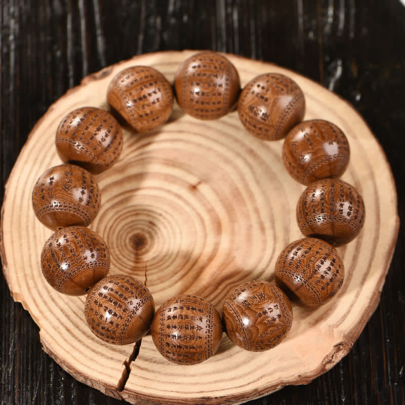 Nimara Ritual Natural Abelia Biflora Wood Heart Sutra Om Mani Padme Hum Bracelet