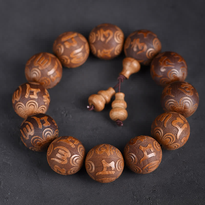 Nimara Ritual Natural Abelia Biflora Wood Heart Sutra Om Mani Padme Hum Bracelet