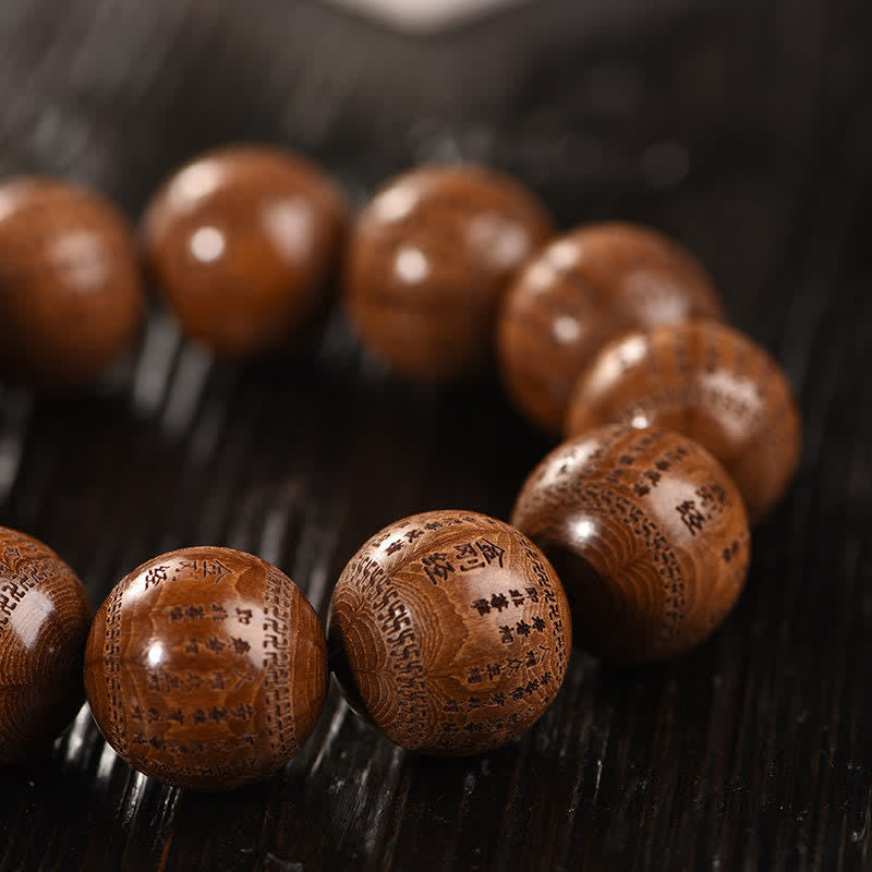 Nimara Ritual Natural Abelia Biflora Wood Heart Sutra Om Mani Padme Hum Bracelet