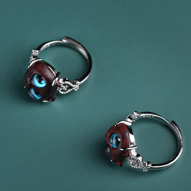 Nimara Ritual Small Leaf Red Sandalwood Cat Longevity Adjustable Ring